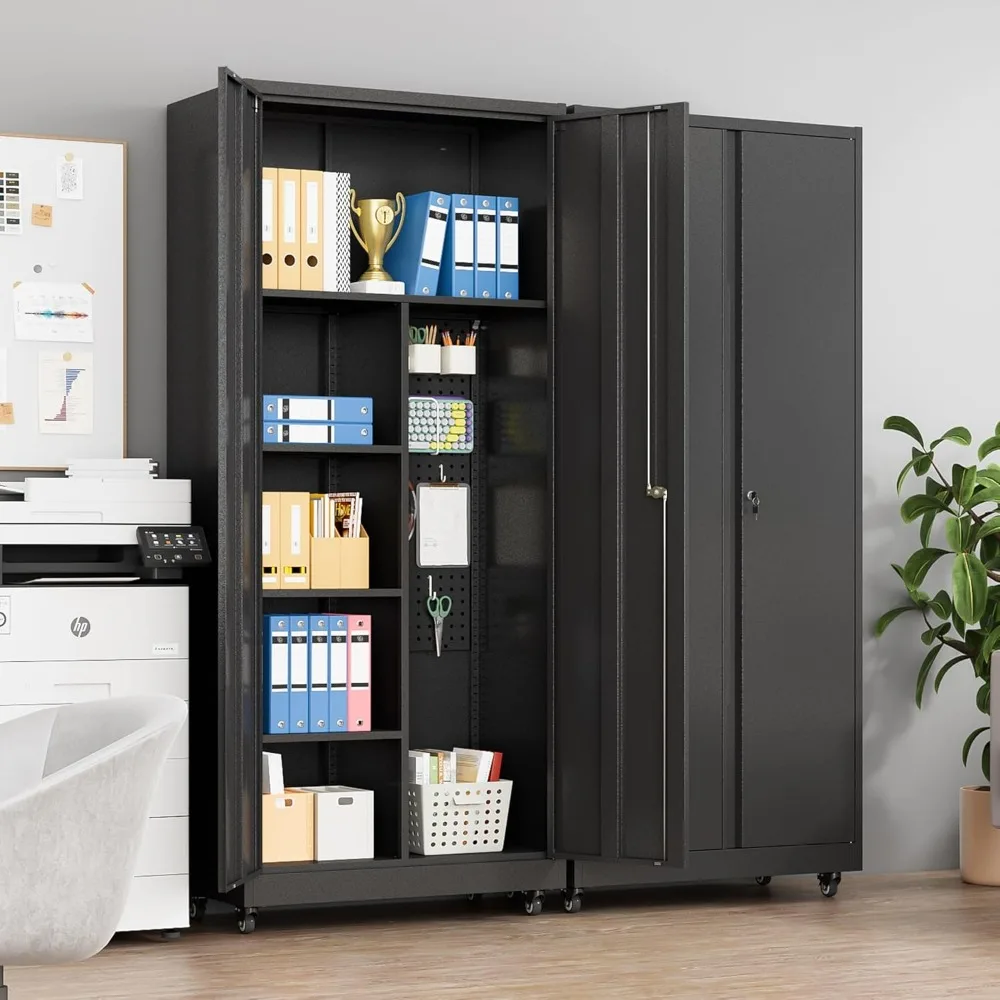 Metal Garage Storage Cabinet with Wheels,Rolling Tool Storage Cabinet with Lock,Steel Locking Cabinet with Locking Doors and Adj