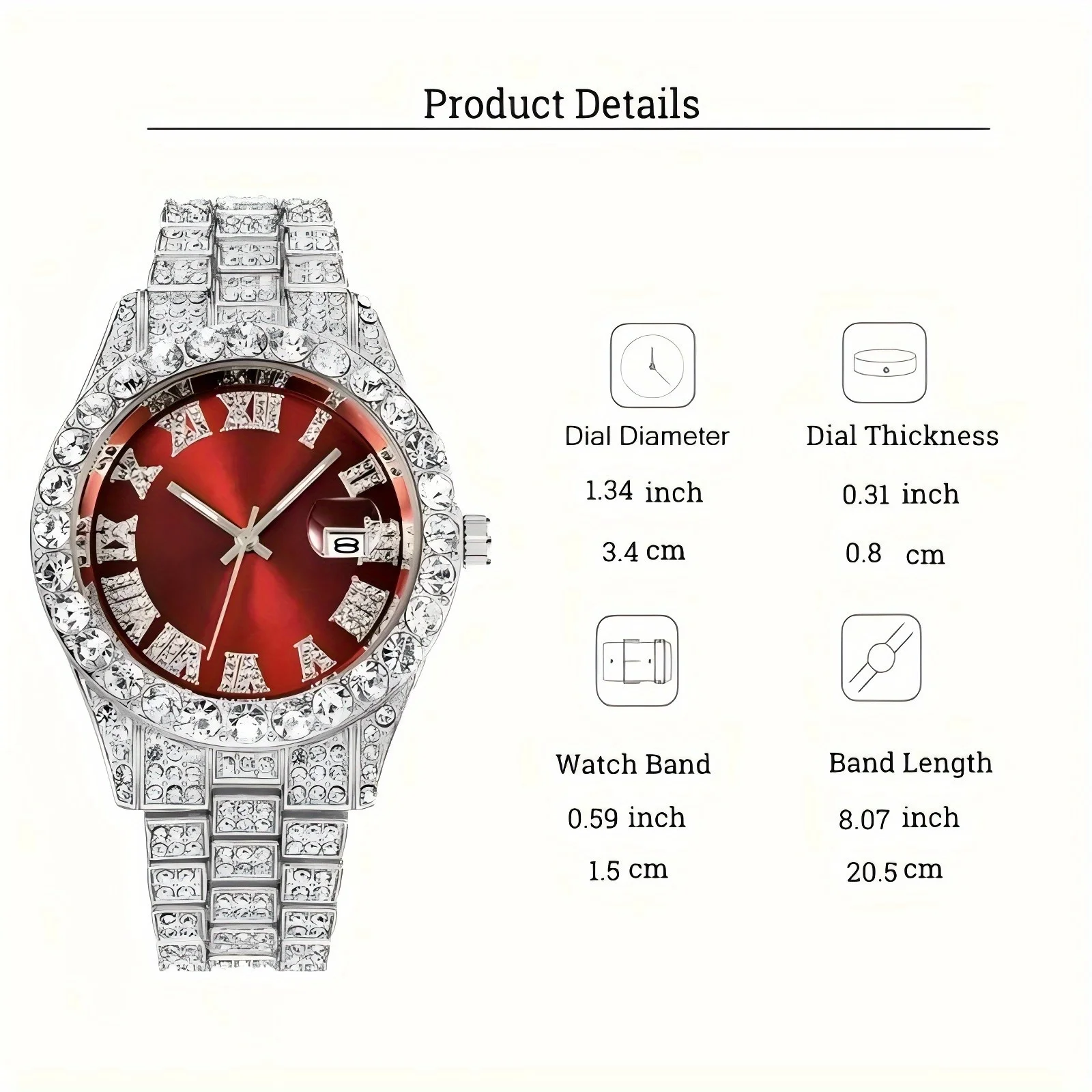 Set di orologi con strass hip hop in 3 pezzi, orologio al quarzo moda coppia per feste e street style