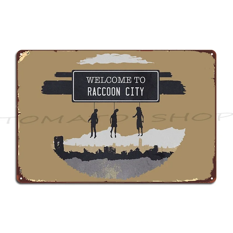 Welcome To Raccoon City Metal Sign Wall Cave Funny Pub Garage Designs  Tin Sign Poster