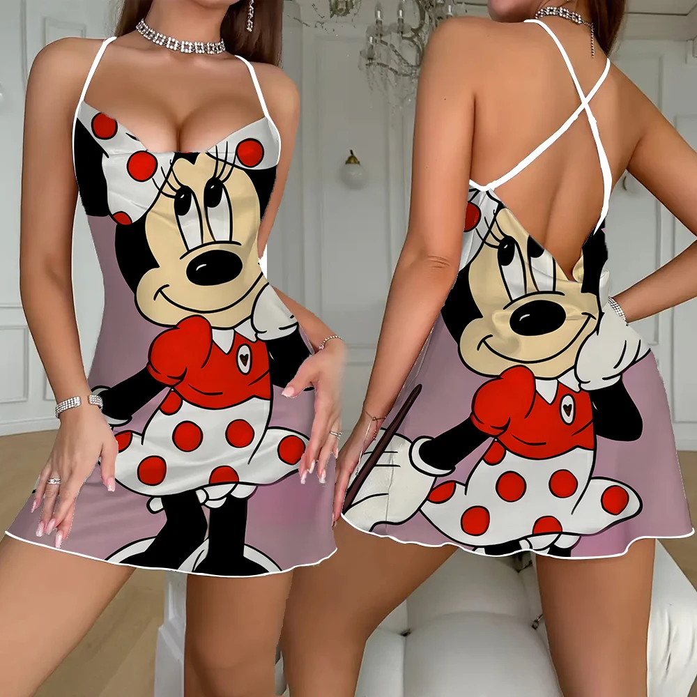 

Cartoon Pattern Women's Sleepwear Summer Fashion New Nightwear for Women Sexy Charming Female Back Cross Suspender Sleepdress