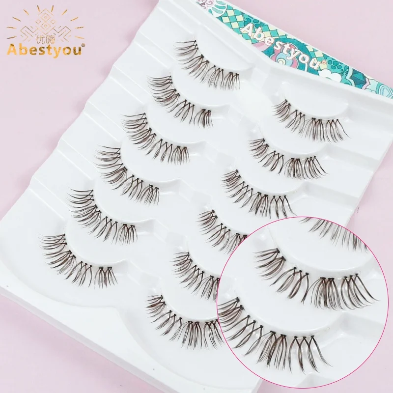 

Abestyou 6pair Small Faux Cil Camellia Brown Short 10MM Clear Band Lash Cluster Cilios Posticos Marrom Half Doll Mini Eye Lashes