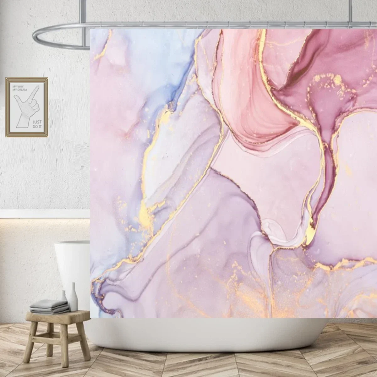 Marble Texture Luxury Bathroom Shower Curtain Modern Polyester Fabric Shower Curtain Bathtub Accessories Bath Screen with Hooks