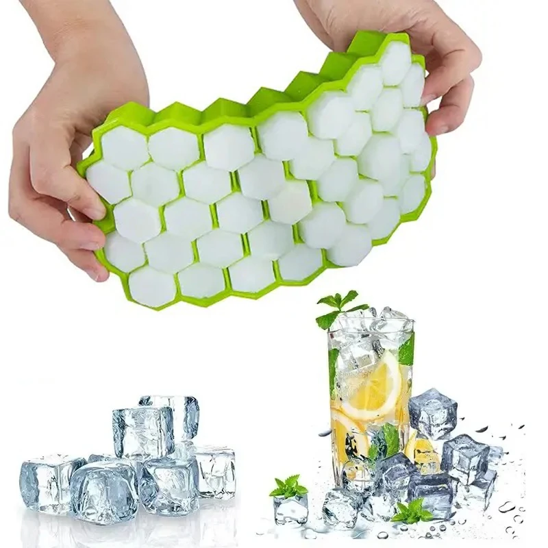 Molde para cubitos de hielo de silicona de 37 rejillas, bandeja de hielo en forma de panal con tapas, molde reutilizable de calidad alimentaria sin BPA, máquina de hielo con tapas, whisky y cerveza