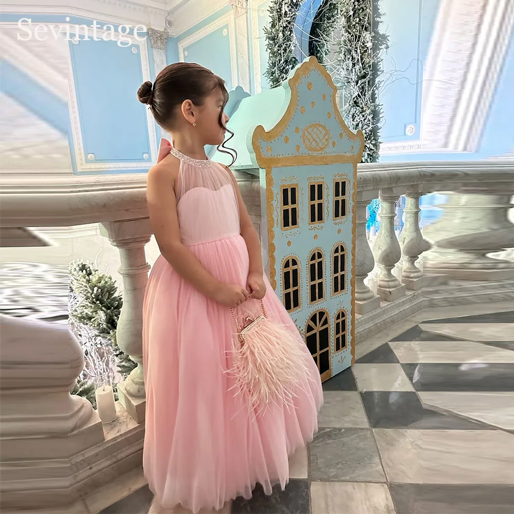 

Платья для девочек Sevintage: розовые, из фатина, с цветочным узором, на бретельках, А-силуэт, с бантом на спине, без рукавов, для дня рождения, для детей, 2026, на заказ