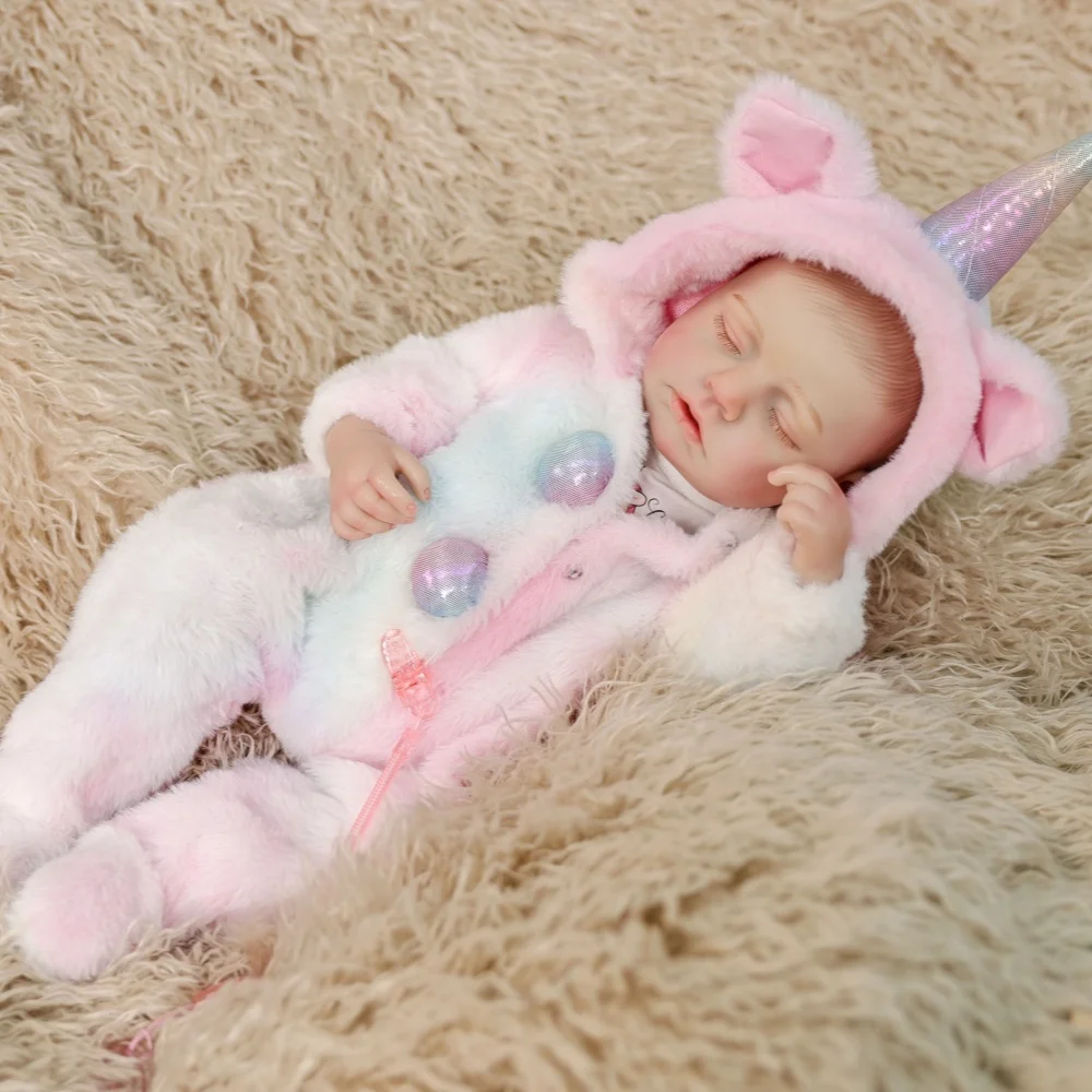 Cloveray 20 inch Full Body Vinyl Realistic Reborn Doll Cute Plush Unicorn Set Vinyl Doll High-quality Handmade Toy Kid Xmas Gift