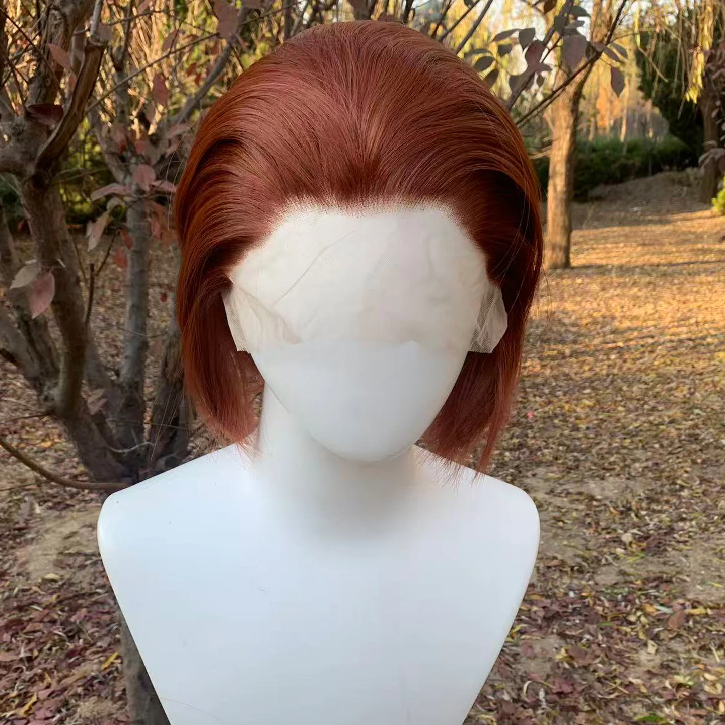 13X4 Lace Front Wigs for Women Ginger Orange Color Short Bob Cut Synthetic Wig Glueless Straight Cosplay Wig for Men 8inch