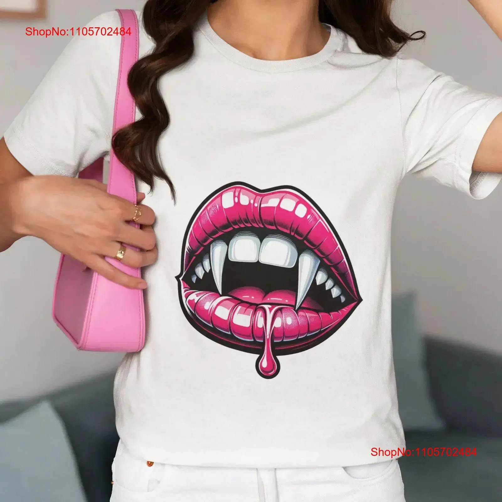 Vampire Lips T Shirt Dripping Fangs Top Halloween Party Wear Goth Aesthetic Clothing Cool Spooky for Her Him vintage Washed