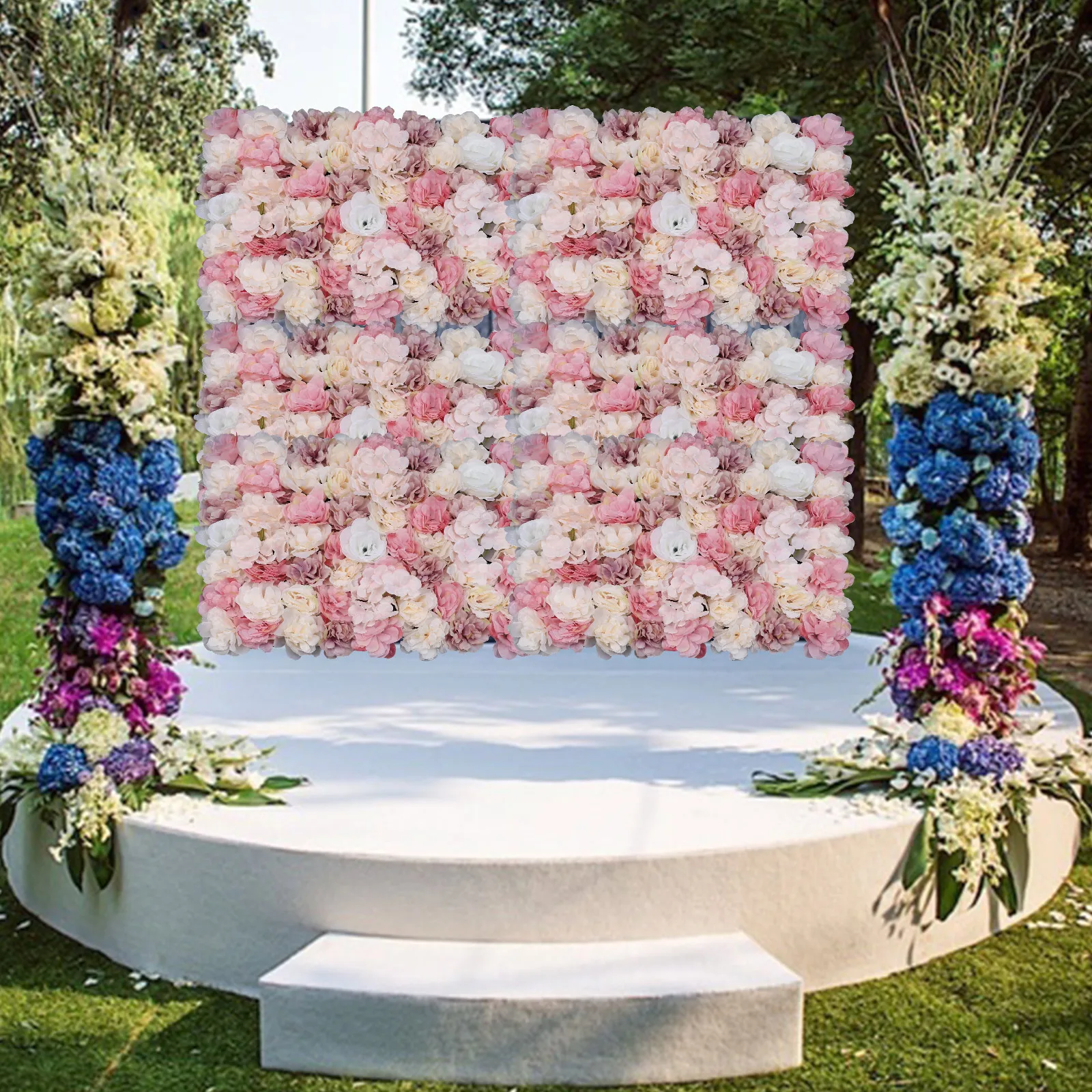 12pcs Premium Silk Flower Artificial Hydrangea Rose Flower Wall Panel Bouquet Floral Home Decor Panel Backdrop Wedding Party