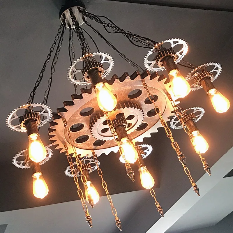 Industrial wind chandelier restaurant bar table gear, atmospheric nostalgia hair salon bar led clothing store chandelier