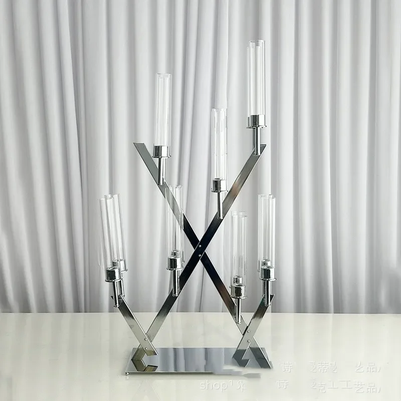 10 Stück 14-armige goldene Metall-Kandelaber-Tischdekorationen mit Glasschirmen, hohe Kerzenhalter für Hochzeiten, Events und Partys – Detail 6
