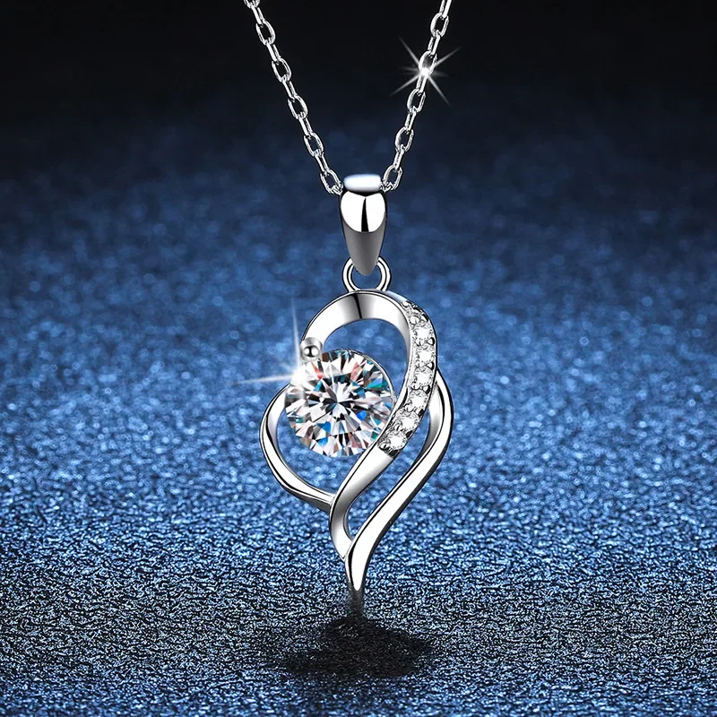 

Luxury Jewelry pt950 Platinum 1 Carat D Color Mosonite Heart to Heart Matching Classic Necklace Pendant Wedding Gift Anniversary