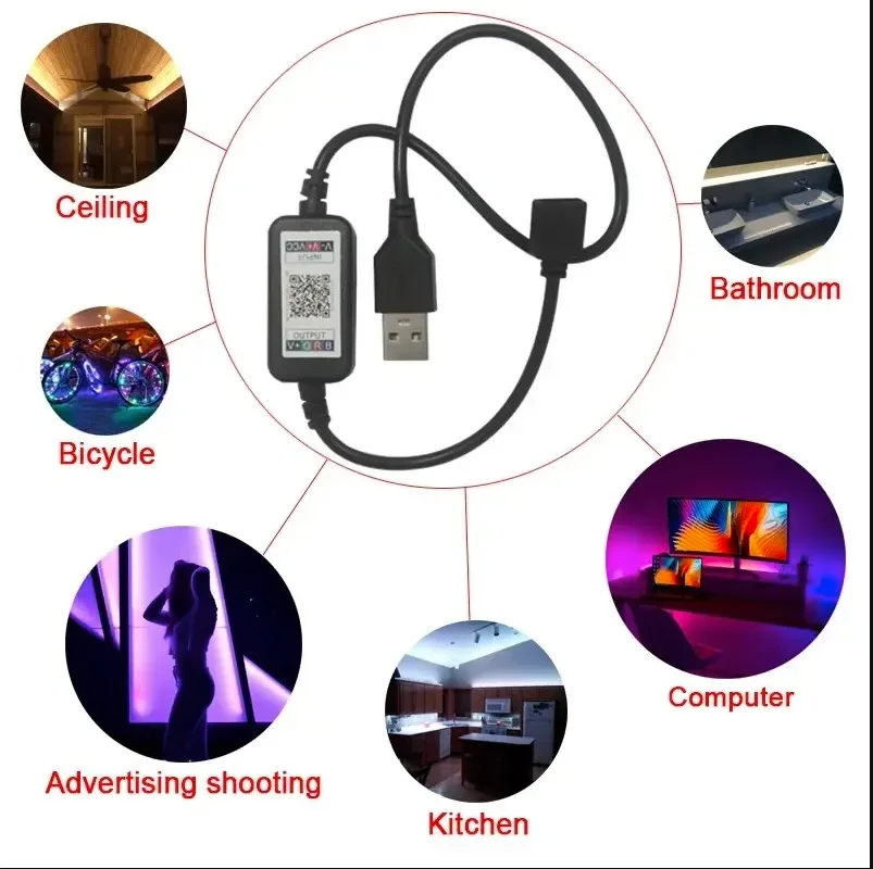 

LED Strip Light RGB Controller USB Bluetooth 5V 24V Mic Mode 1600 Million Color Dimmer Mini RGB Strip Light Controller