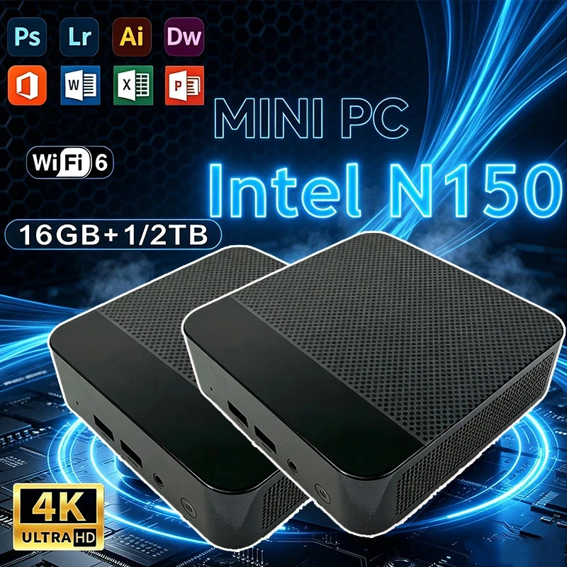 Mini PC Computer Intel Core N150 PC Gaming Computer 8/16GB RAM 1TB 2TB M.2 SSD WiFi 6 BT5.2 4K HD Portable Desktop Pc