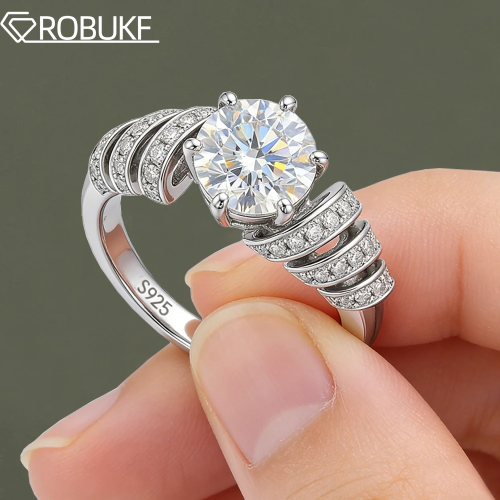 

1Carat Round Cut Moissanite Bridal Ring For Women Sparkling Lab Diamond 925 Sterling Silver Twisting Design Wedding Band Jewelry