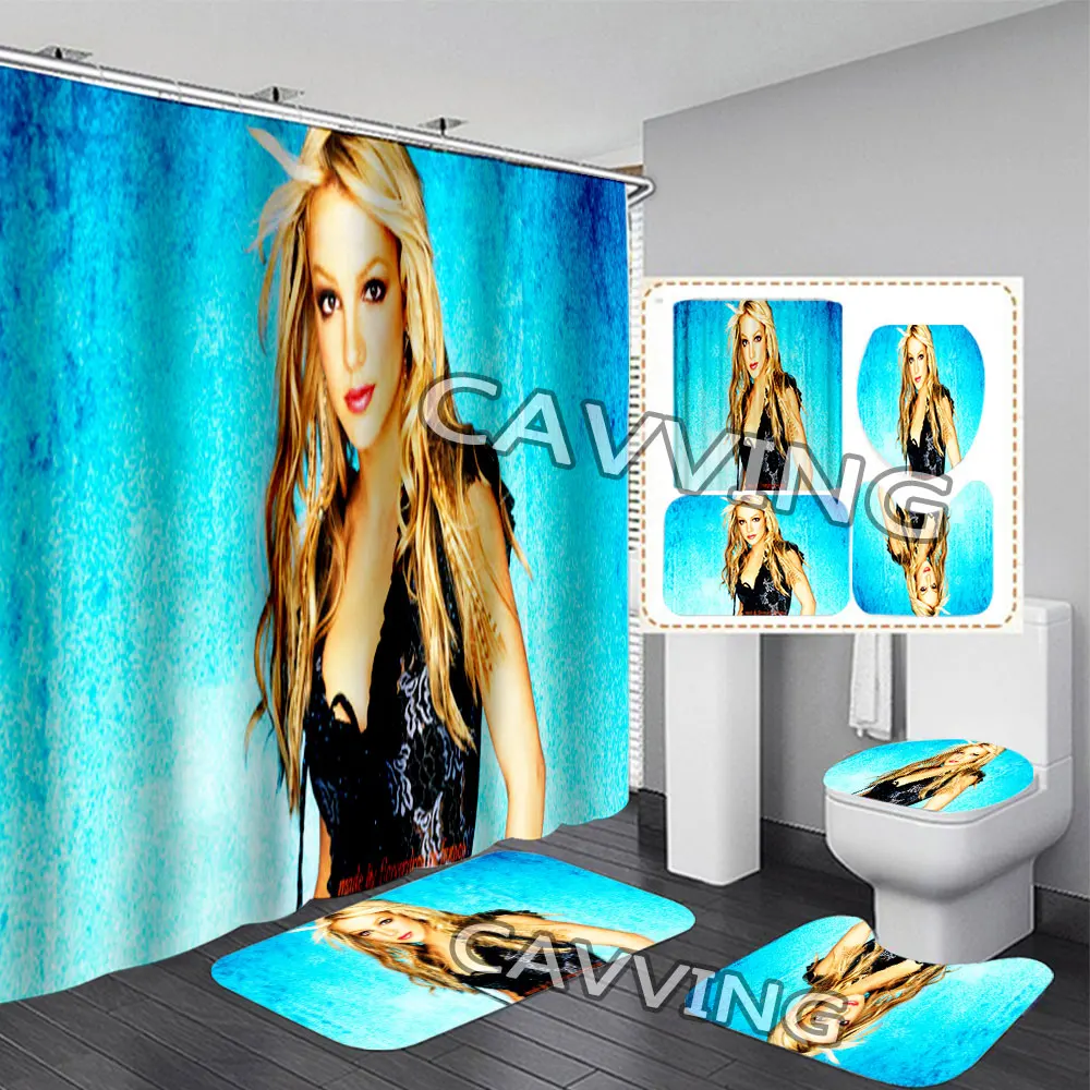 Britney Spears 3D Shower Curtains Waterproof Bathroom Curtain Anti-slip Bath Mat Set Toilet Rugs Carpet  Home Decor   H02