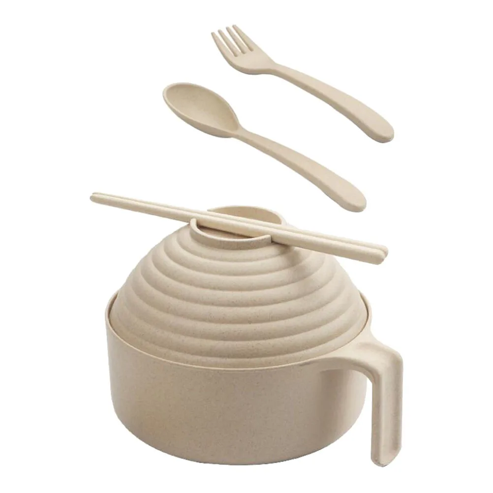 

1 Set Wheat Straw Rice Set Lightweight Soup Salad Bowl For Office Home Kitchen Use Bpa-Free Leak-Proof Instant Noodle