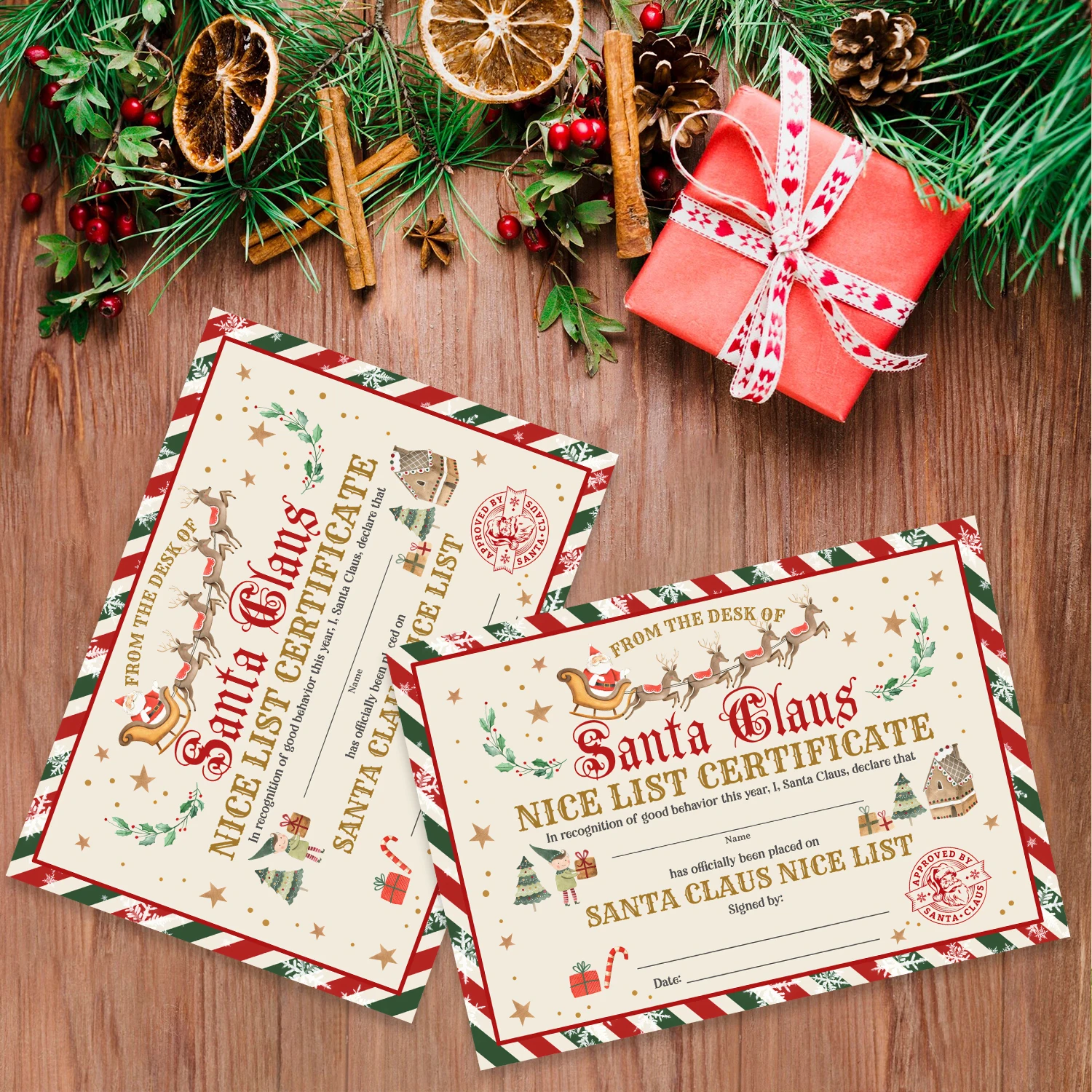 24-delige officiële kerstbrief en certificaat van de Kerstman-kerstkaart Officiële brief aan de kerstman voor Kerstmis Wish Lis