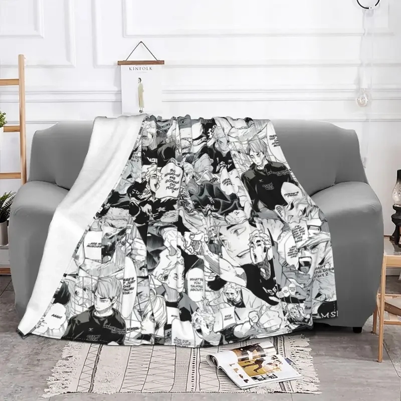 Miya Atsumu Manga Collage Haikyuu Blankets Fleece Spring Autumn Multifunction Super Warm Throw Blankets for Home Car Bedspread