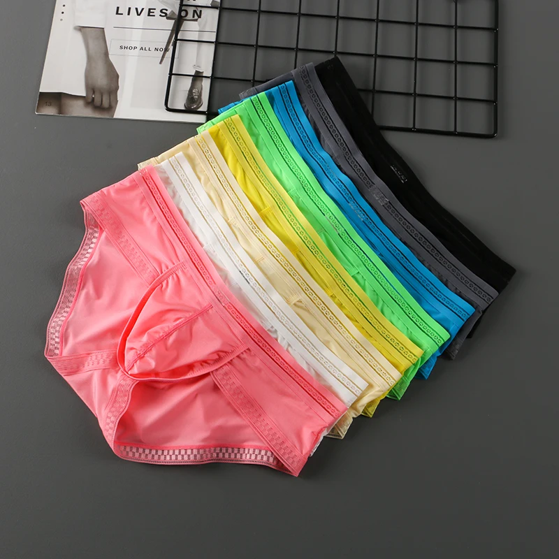 New Ice Silk Briefs Masculine Translucent Thin Panties Low Waist Men's Underwear In Stock