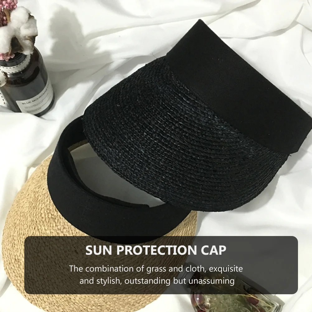 

Summer Straw Women Visor Shade Protection Cloth Outdoor Adjustable Elastic Cord High Quality Fabrics Smooth Workmanship Straw