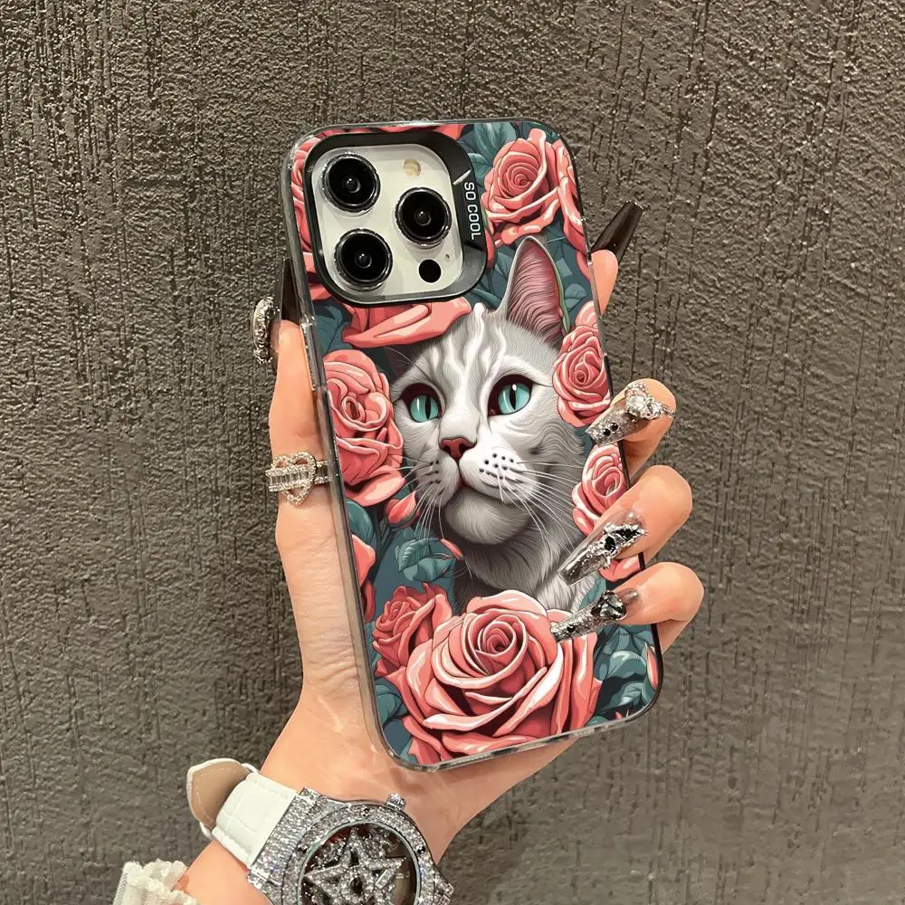 

Roses and Cats Phone Case case for iPhone17 16 15 14 13 12 11 Pro/ Max/Plus shock-proof rear cover anti-fingerprint