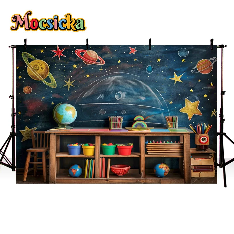 Mocsicka Graduation Season Photography Background School Party Chalkboard Planet Book Opening Season Kids Portraits Photo Banner