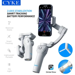 CYKE Gimbal Stabilizer with Fill Light for Smartphone, 3-Axis Anti Shake Handheld with Tripod Foldable for iPhone Android Vlog