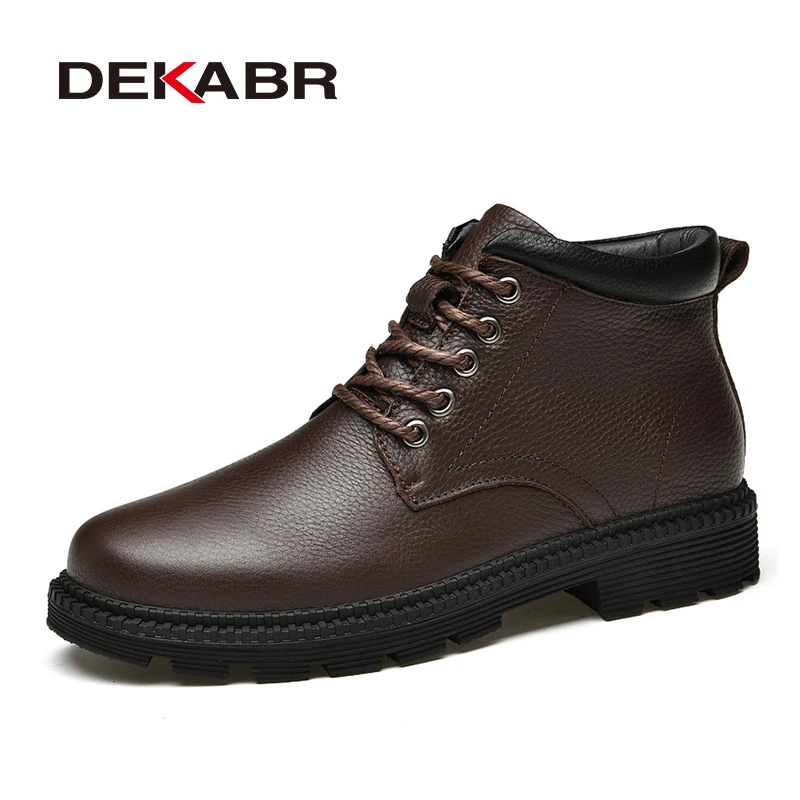 DEKABR Men\'s Boots Winter Fashion Lace-up Ankle Boots Mens Snow Boots Vintage Business Shoes Leather Office Boots For Men