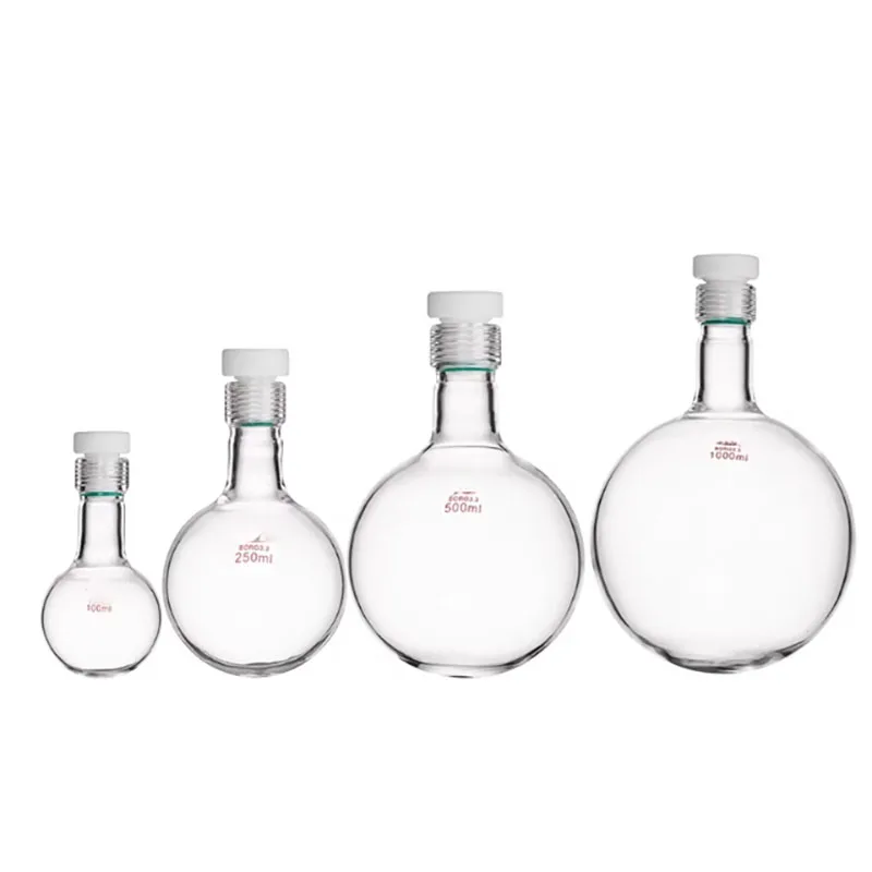 Screw top spherical reaction bottle solvent storage bottle spherical round bottom reaction bottle high borosilicate glass