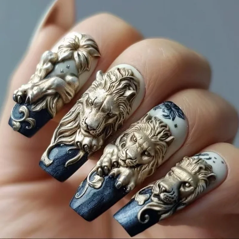 แม่พิมพ์เพ้นท์เล็บลายหัวเสือดาวหิมะ ลายหัวสิงโต ลายสัตว์และสัตว์ร้าย ตกแต่งเล็บแบบสามมิติ