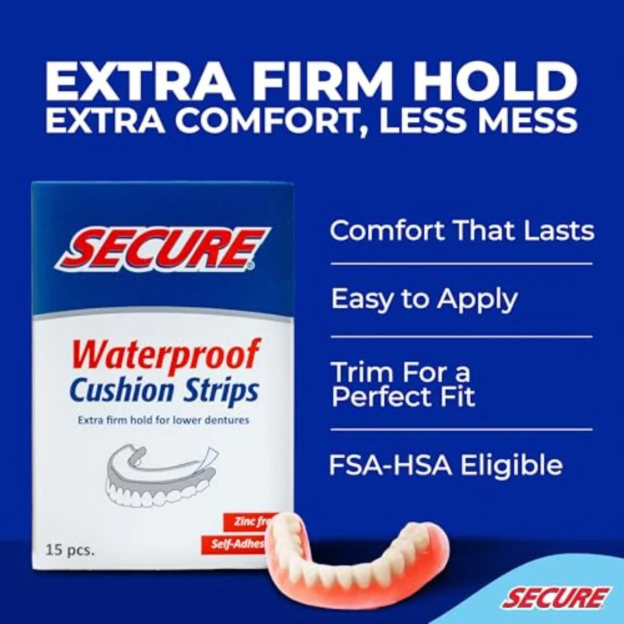Strips for Lowers, Zinc Free Glue, 15 Strips Waterproof - Comfortable Cushion Fit for Lowers - Extra Firm All-Day Hold - No Mes