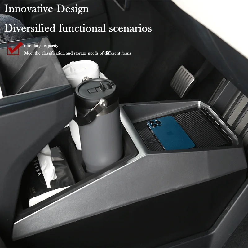 1PcsCenter Console Armrest Storage Box For Tesla Cybertruck 2024 Accessories Sliding Drawer Design Interior Upgrade Auto Storage