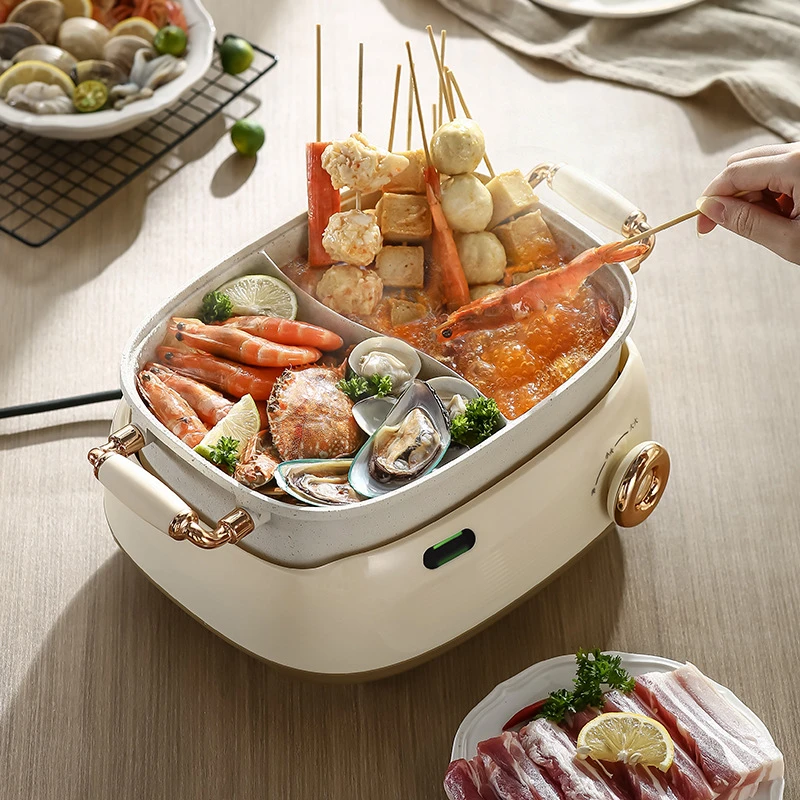 Marmite électrique de type fendu, multicuiseur domestique, cuisinière électrique, 2 saveurs, appareil ménager, 220V, 5L, 6L