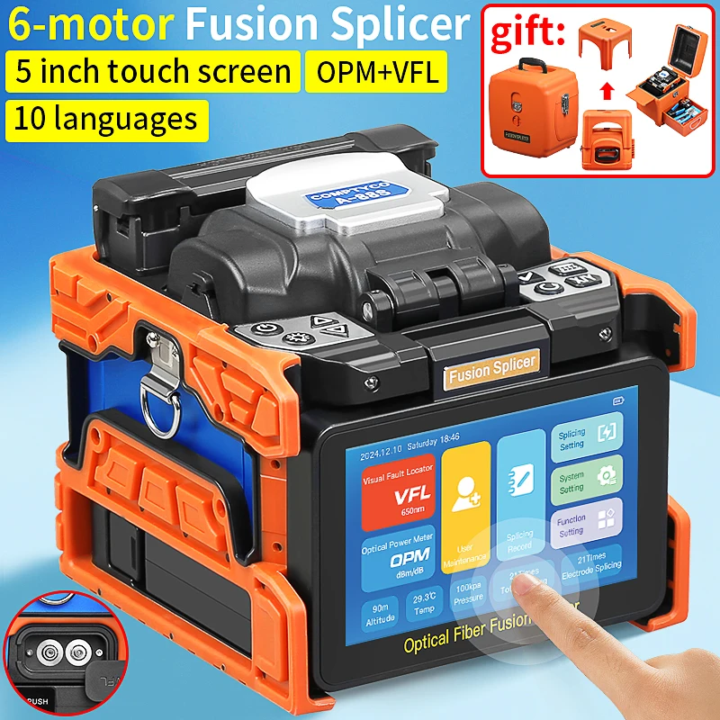 COMPTYCO A-88S Optical Fiber Fusion Splicer 10 Languages Touch Screen SM MM Fiber Optic Core Welding Machine Built in VFL OPM