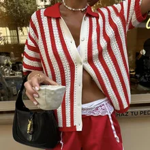 Haut tricoté rouge pour femmes, avec Design de blocs de couleurs européens et chemise à col montant, nouvelle collection printemps 2025