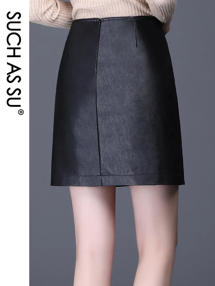 Fall Winter Skirts Women 2022 Black Mini High Waist PU Leather Skirt S-4XL Size Female Splice A Line Skirt