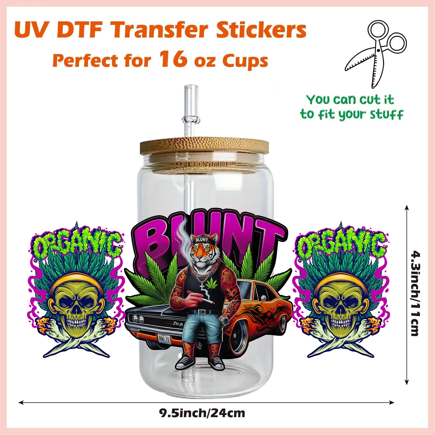 Get Height Animal Cartoon UV DTF Sticker DIY Decals 3D transfers uvdtf stickers 16oz uv dtf cup wraps for Libbey Glasses