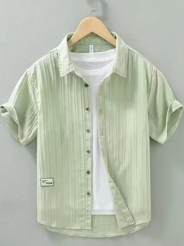 

Men's Bubble Summer Thin Casual Loose Ice Silk Wrinkle irt Breathable Faionable Polyester Fiber irt