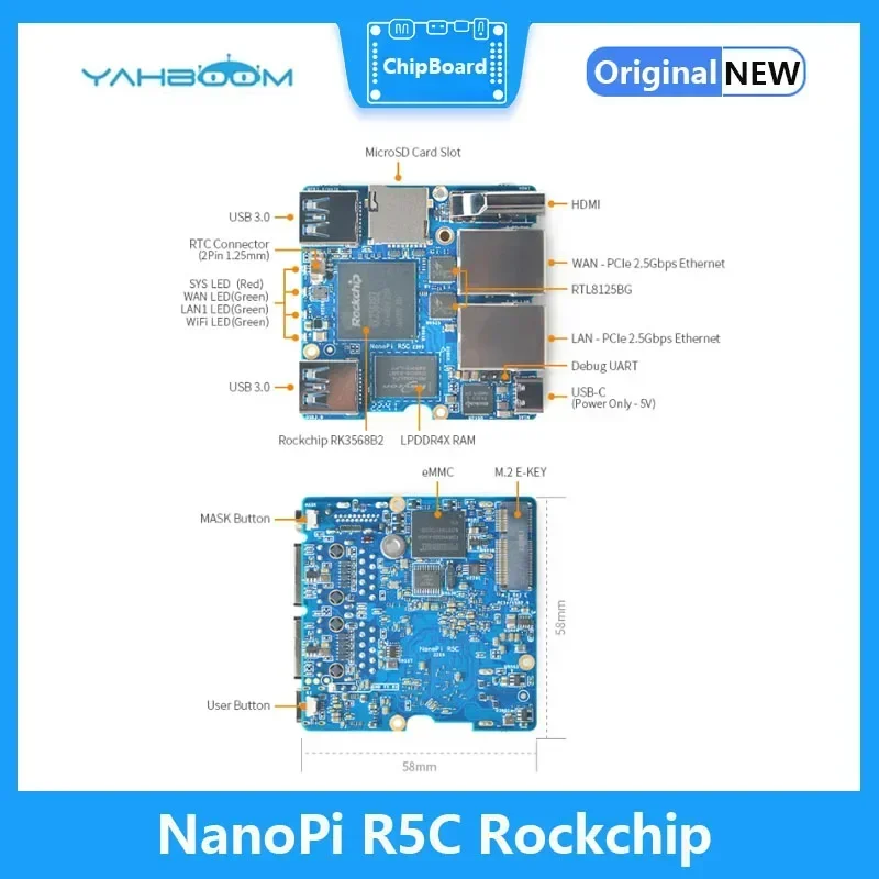 NanoPi R5C Rockchip RK3568 Podwójny port Ethernet 2,5G Obsługa modułu M.2 WiFi HDMI2.0 Linux/Openwrt/Debian/Ubuntu