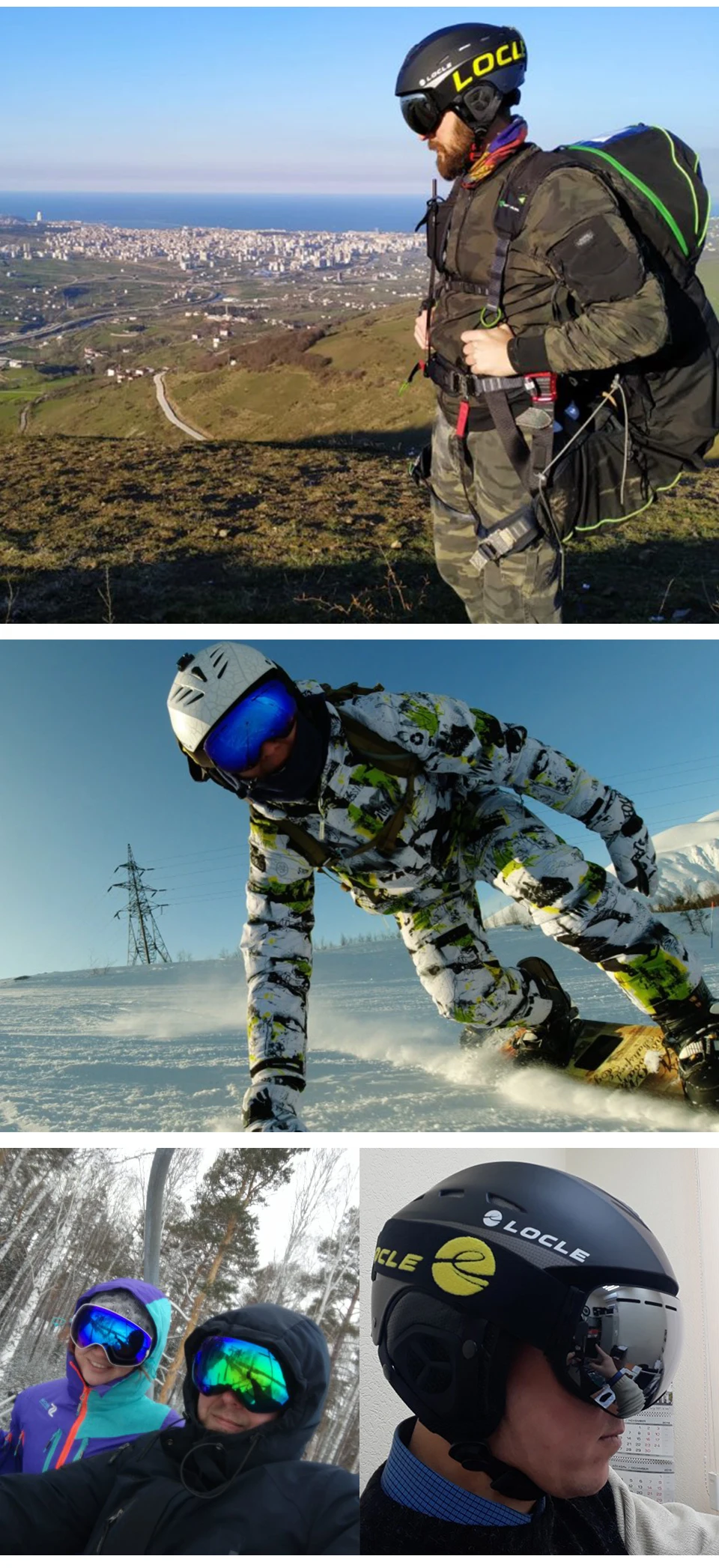 LOCLE Doppelschichtige Skibrille Antibeschlag UV400 Sphärische Skibrille Skifahren Schnee Snowboardbrille Skibrille Aufhellende Linse – Detail 9