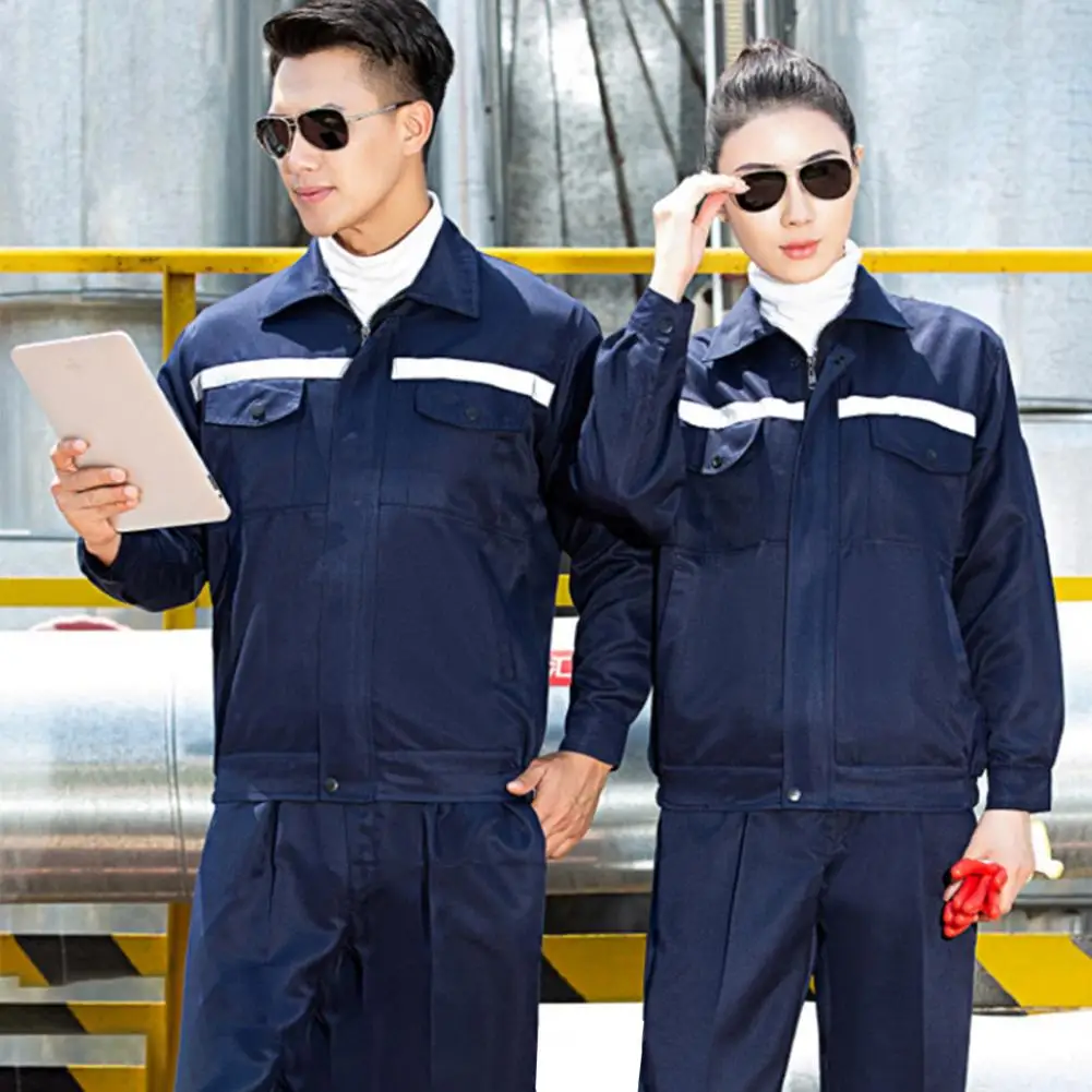 Non-fading Polyester Suit Work Clothes Durable Reflective Workwear Set for Mechanics Auto Repair Workers Protective Safety