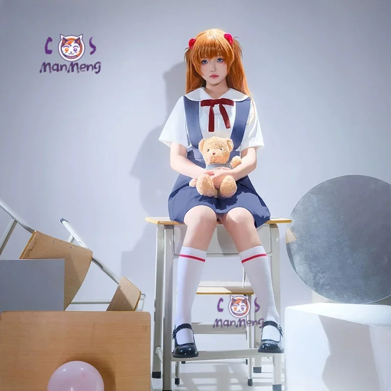 

2025 Cosplay Costume Asuka Langley Soryu Cosplay Girl Women School Uniform Dresses Wig Hair Clips Halloween Loli Clothing