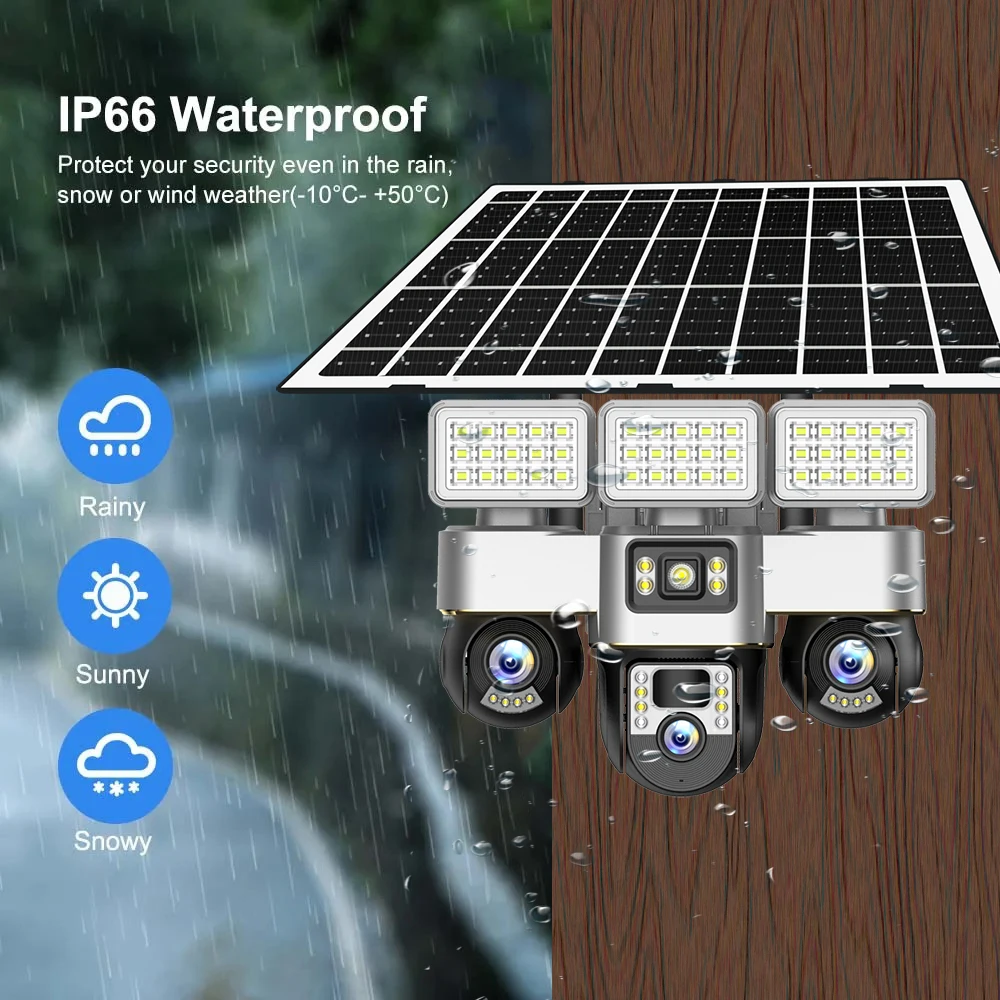 12MP Three-Lens LED Street Light 4G Camera Solar Power Outdoor Security Protection CCTV PIR Human Detection V380 Pro PTZ Monitor