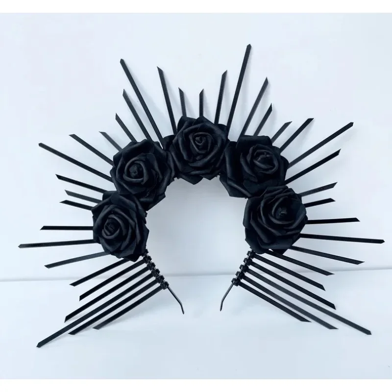 ヴィンテージブラックローズヘッドバンド - メキシカンシュガースカル風ヘアアクセサリー - ハロウィン＆死者の日コスプレ用