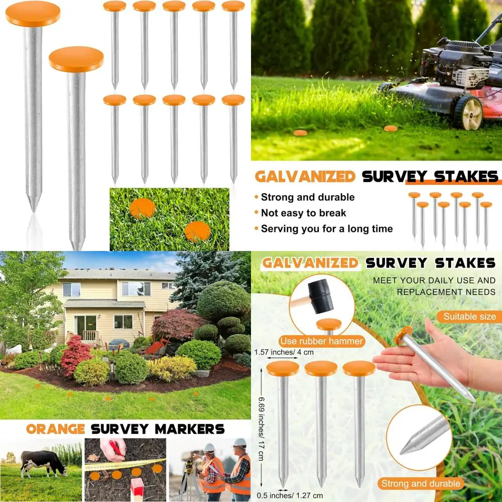 

Heavy-Duty Galvanized Survey Stakes, 12 Pack, Low Profile, Hi-Vis Orange, Property Line Markers for Paver Installations