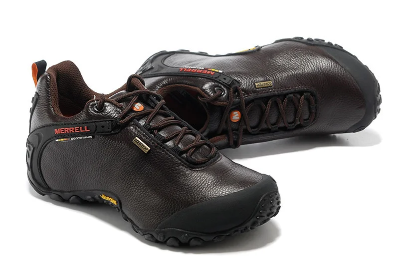 Original Merrell M Outdoor Men\'s Camping Genuine Leather Sports Shoes Male Coffee Mountaineer Climbing Sneakers Size39-46