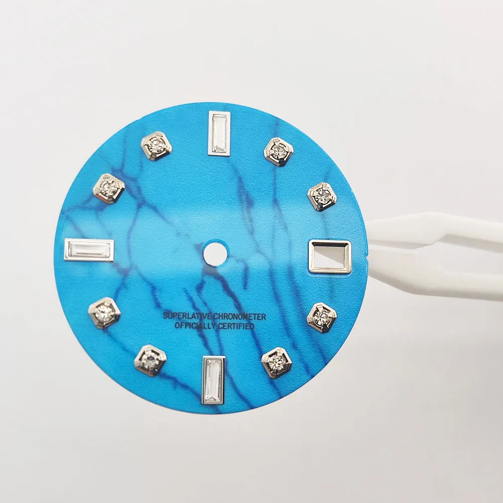 قرص nh35 28.5 ملم قرص ساعة قرص رخامي ماسي أرقام رومانية قرص أزرق يناسب ملحقات ساعة الحركة nh35nh36