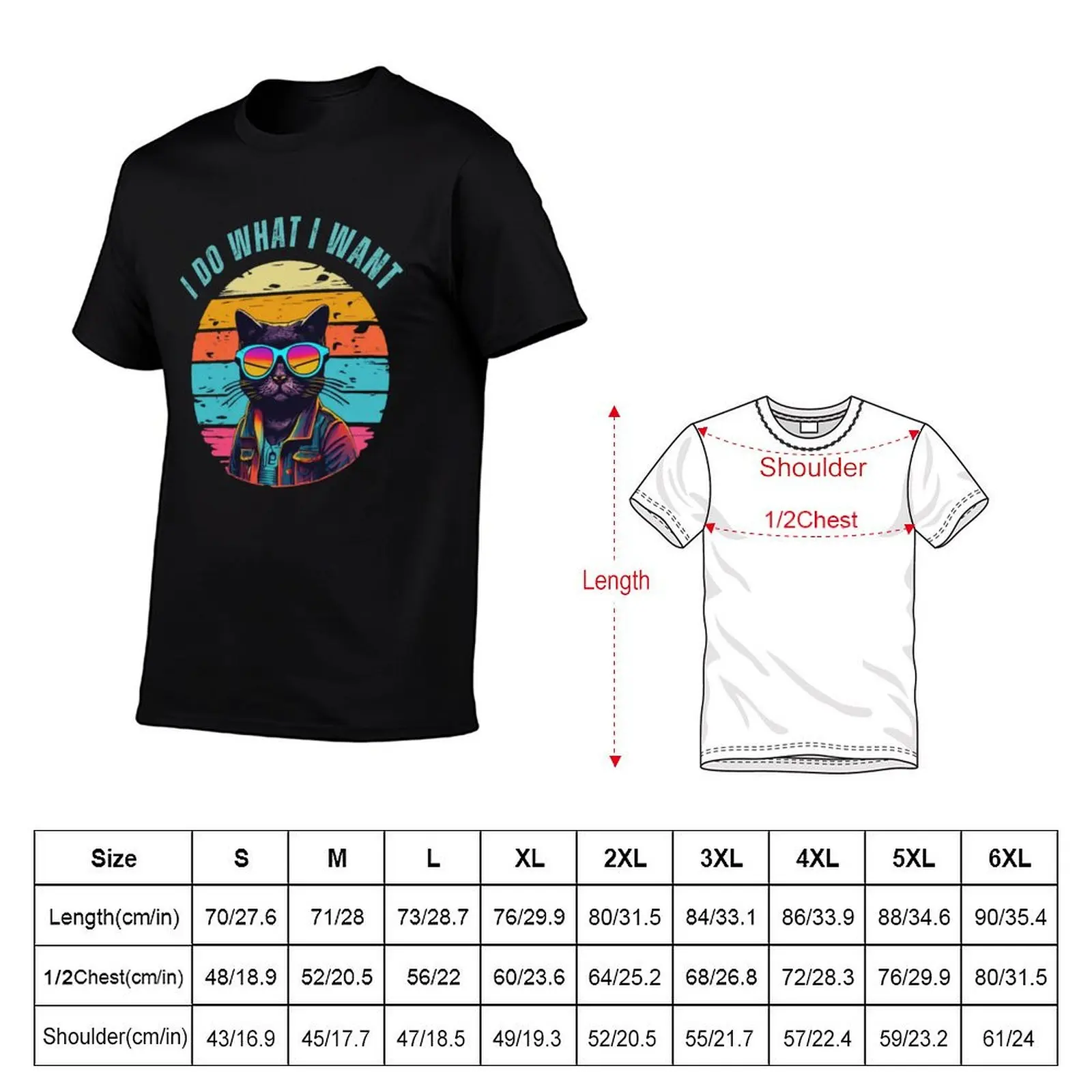 I Do What I Want Retro Sunset Cat With Sunglasses T-Shirt Aesthetic clothing designer shirts blanks oversized t shirts for men