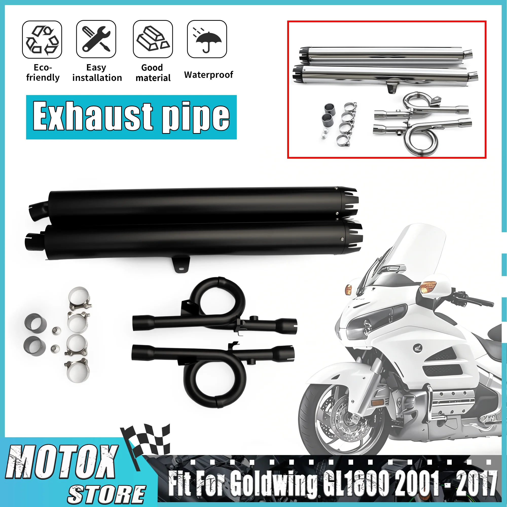 Fit For HONDA Goldwing 1800 GL1800 2001 - 2017 Motorcycle Exhaust Header System Muffler Middle Rear Pipe Tube 02 03 04 05 06