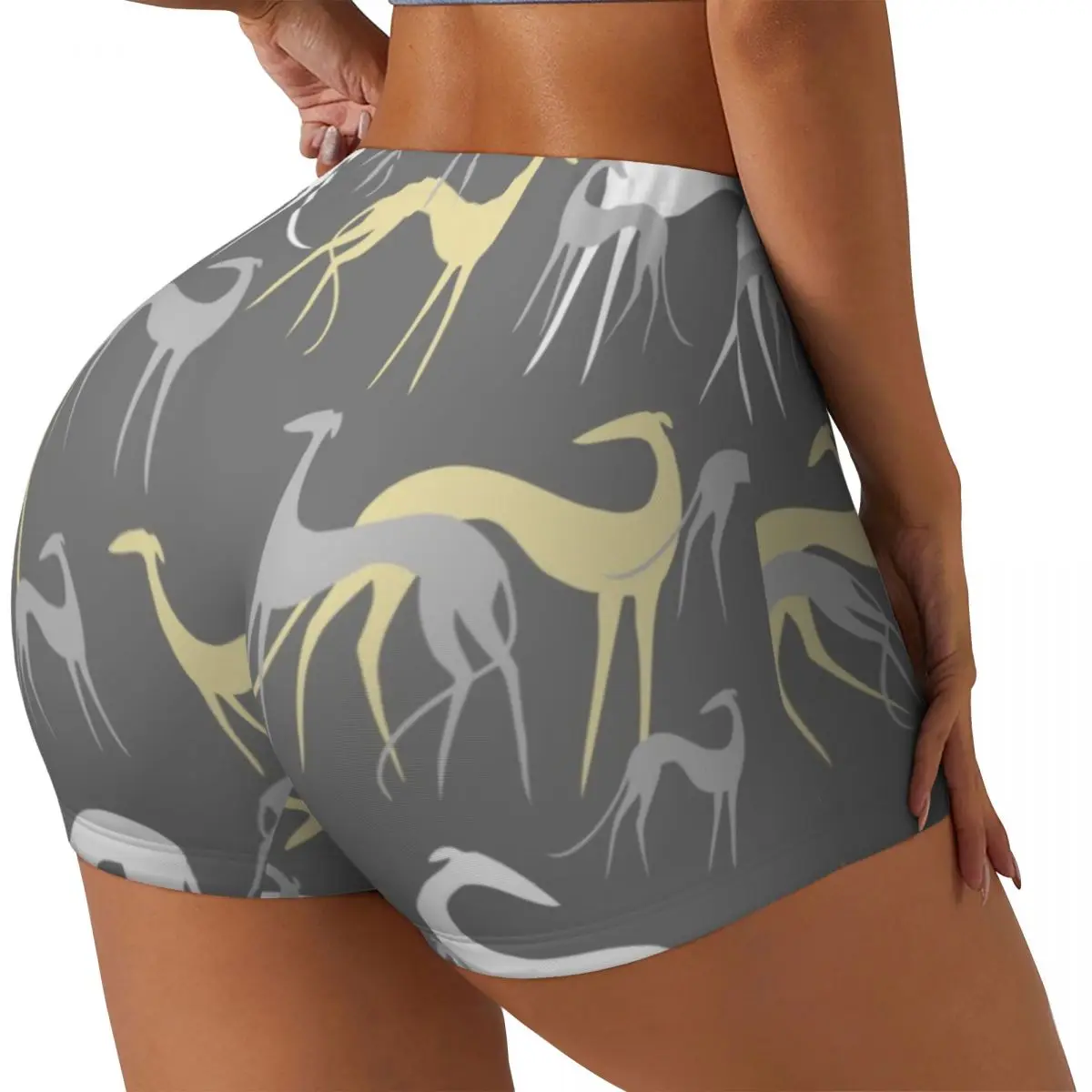 Custom Cartoon Sighthounds Gym Biker Running Shorts Women's Greyhound Whippet Hound Dog Workout Yoga Shorts